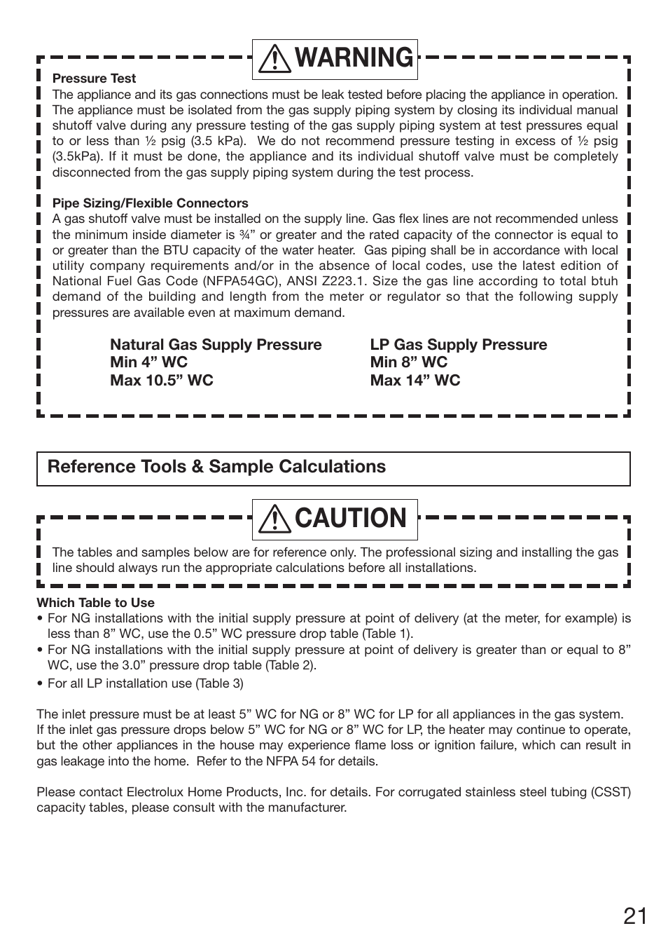 Warning, Caution | Electrolux EN18WI30LS User Manual | Page 23 / 84