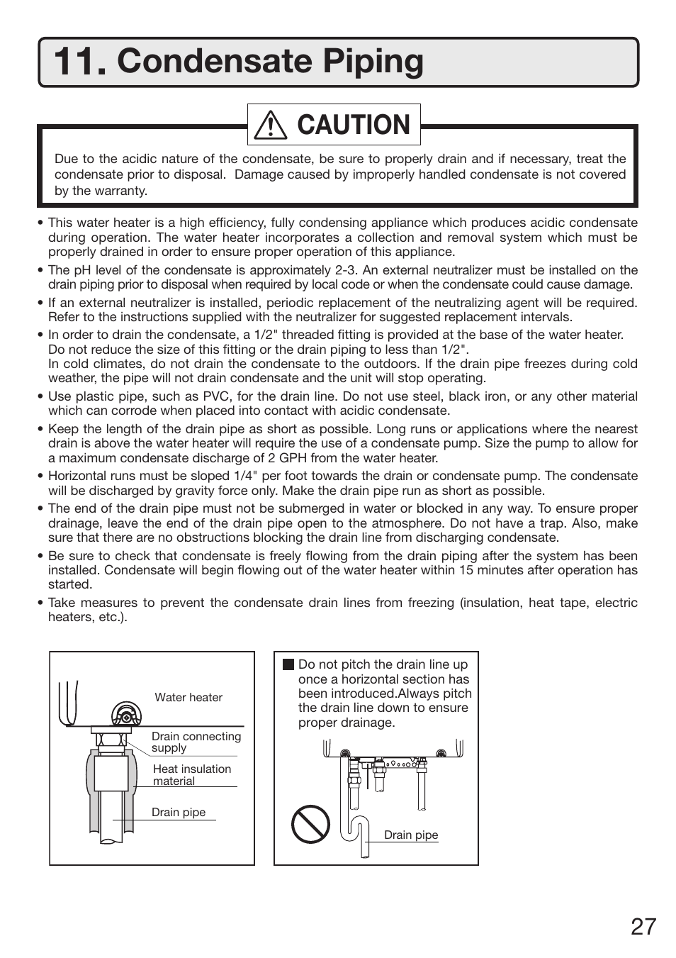 Condensate piping, Caution | Electrolux EN18WI30LS User Manual | Page 29 / 84