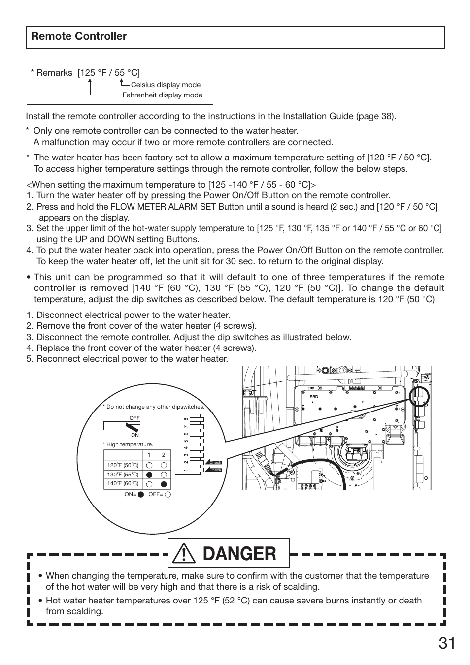 Danger, Remote controller | Electrolux EN18WI30LS User Manual | Page 33 / 84