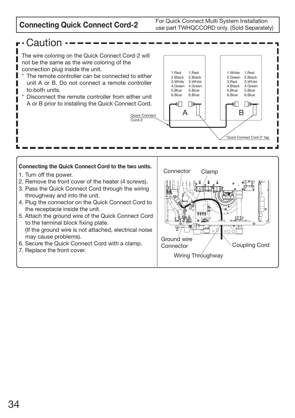 Caution, Connecting quick connect cord-2 | Electrolux EN18WI30LS User Manual | Page 36 / 84