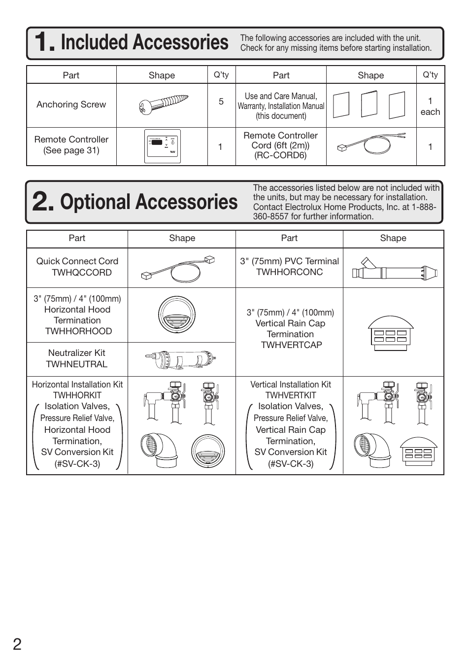 Included accessories, Optional accessories | Electrolux EN18WI30LS User Manual | Page 4 / 84