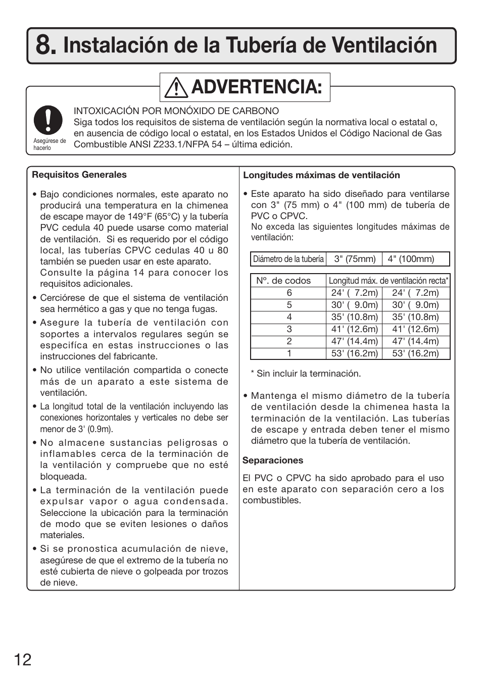 Instalación de la tubería de ventilación, Advertencia | Electrolux EN18WI30LS User Manual | Page 56 / 84