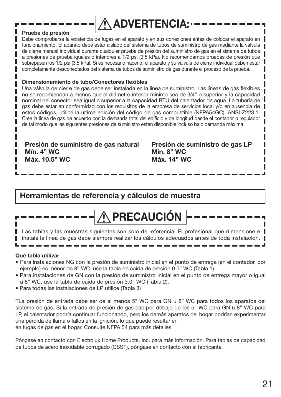 Advertencia: precaución | Electrolux EN18WI30LS User Manual | Page 65 / 84