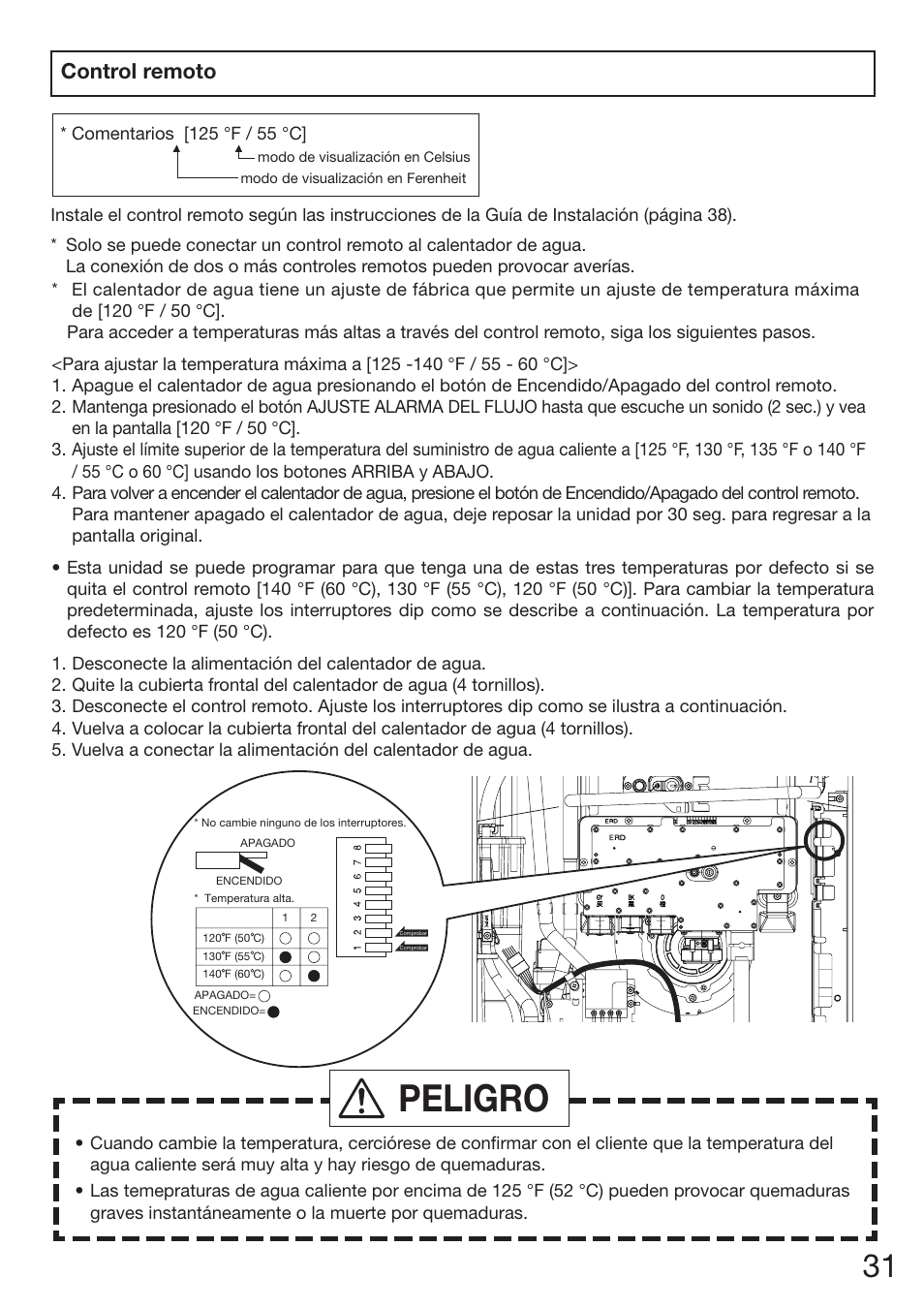 Peligro, Control remoto | Electrolux EN18WI30LS User Manual | Page 75 / 84