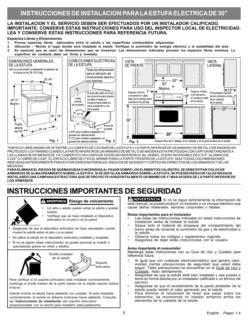 Instrucciones importantes de seguridad | FRIGIDAIRE FFEF3050LS User Manual | Page 5 / 8