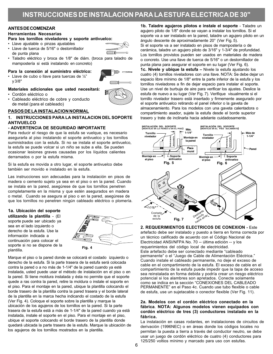 Antes de comenzar, Pasos de la instalacion normal | FRIGIDAIRE FFEF3050LS User Manual | Page 6 / 8