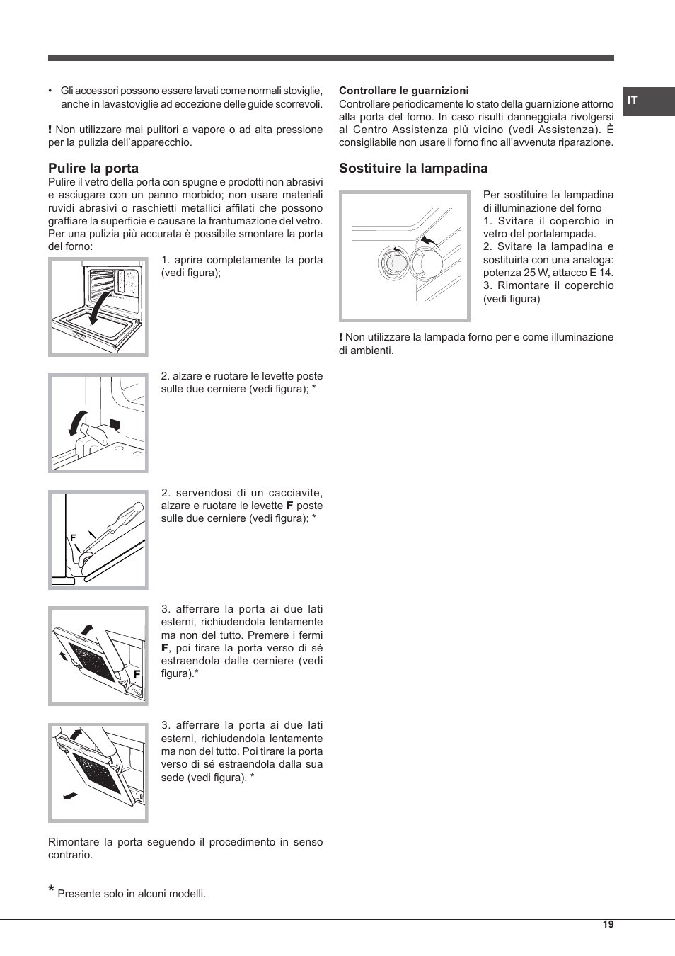 Pulire la porta, Sostituire la lampadina | Hotpoint Ariston FH G /HA S User Manual | Page 19 / 80