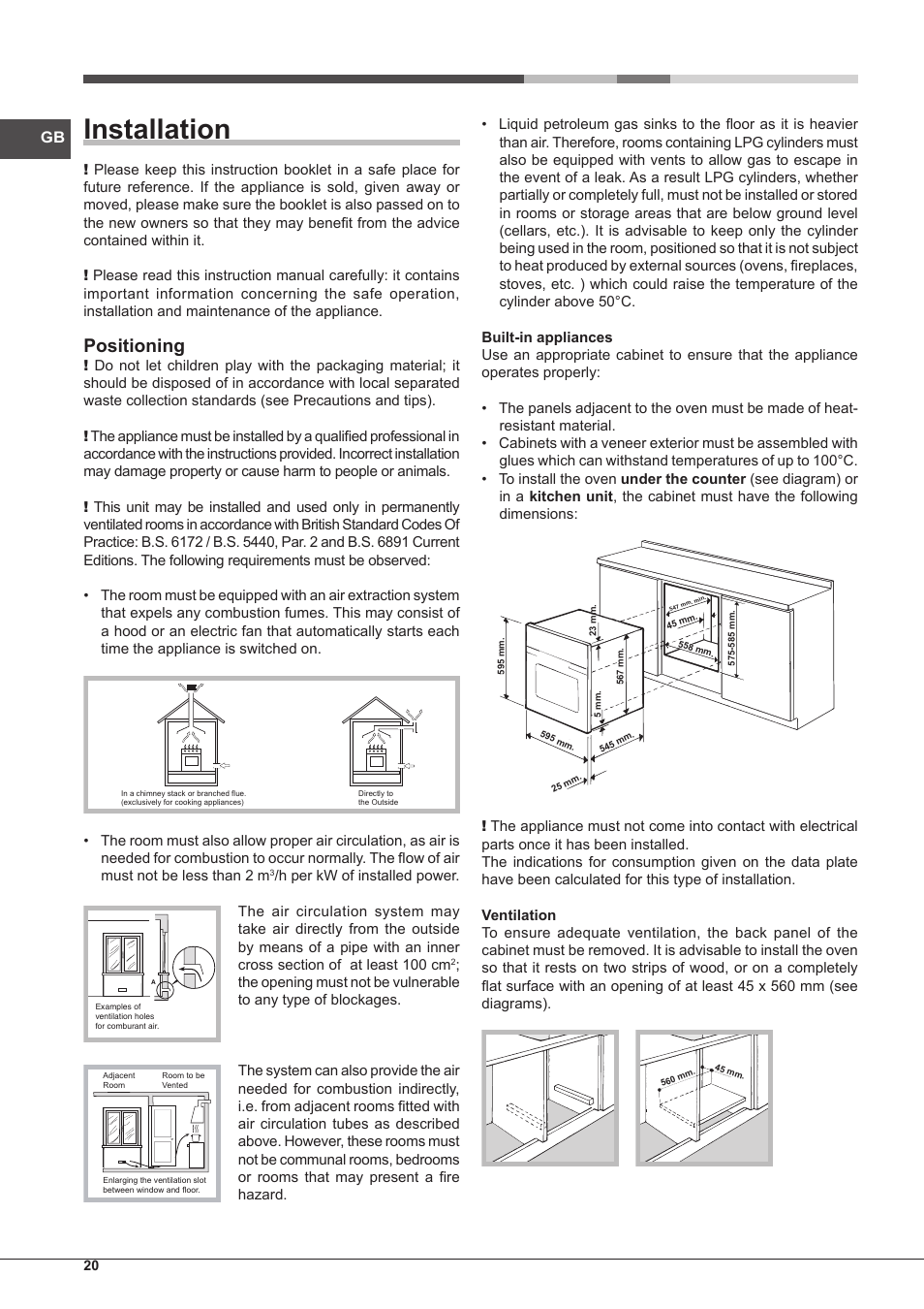 Installation, Positioning | Hotpoint Ariston FH G /HA S User Manual | Page 20 / 80