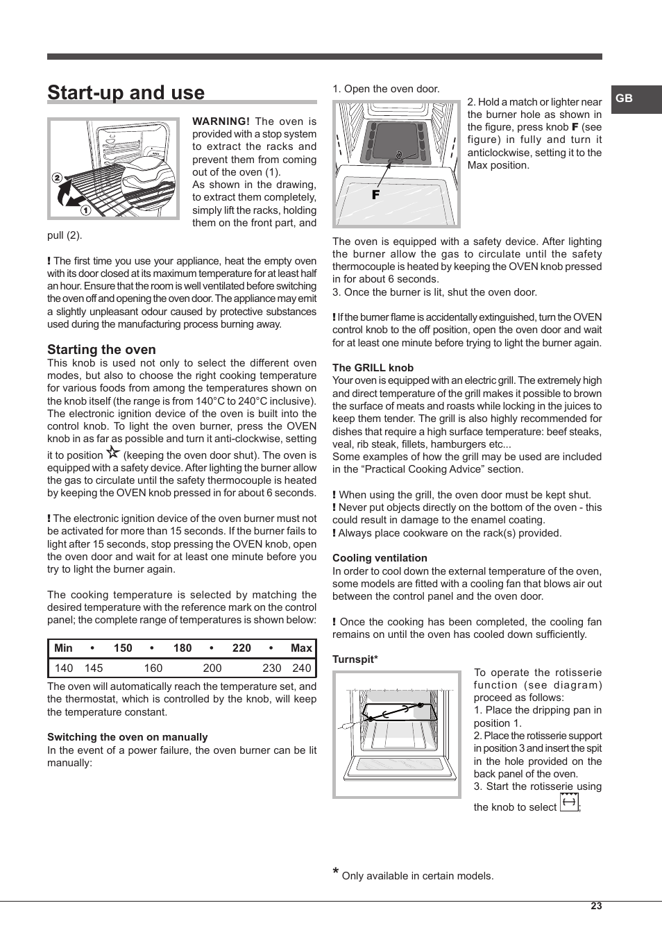 Start-up and use, Starting the oven | Hotpoint Ariston FH G /HA S User Manual | Page 23 / 80