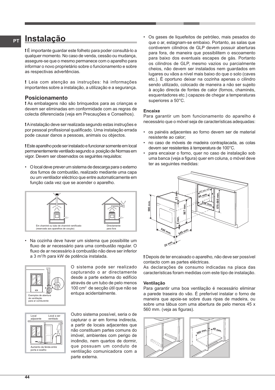 Instalação, Posicionamento | Hotpoint Ariston FH G /HA S User Manual | Page 44 / 80