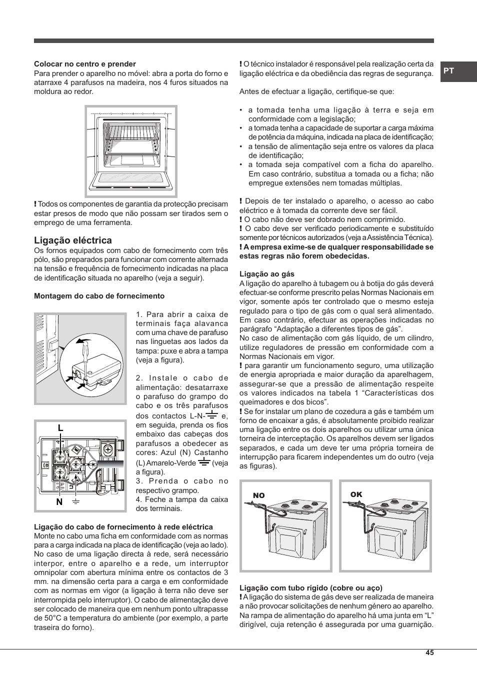 Ligação eléctrica | Hotpoint Ariston FH G /HA S User Manual | Page 45 / 80