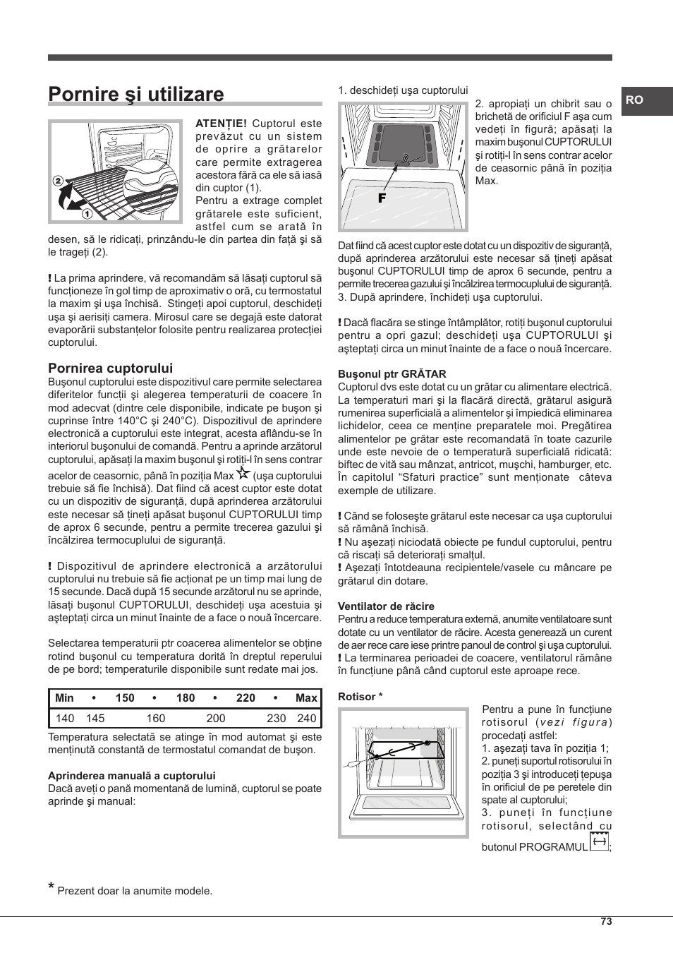 Pornire şi utilizare, Pornirea cuptorului | Hotpoint Ariston FH G /HA S User Manual | Page 73 / 80