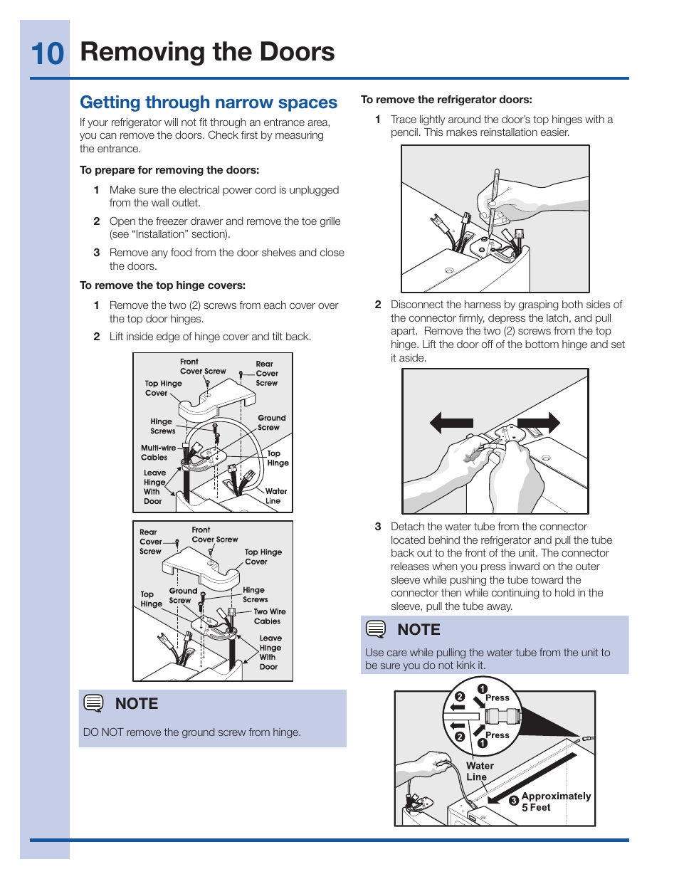 Removing the doors, Getting through narrow spaces | Electrolux EI27BS26JS User Manual | Page 10 / 38