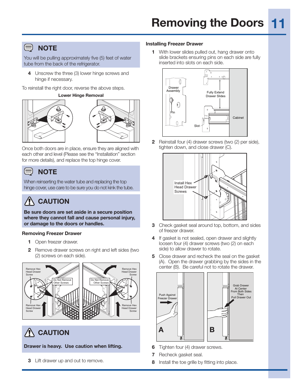 Removing the doors, Caution | Electrolux EI27BS26JS User Manual | Page 11 / 38