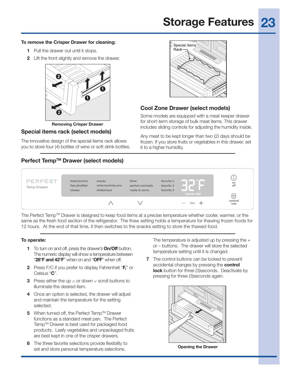 Storage features | Electrolux EI27BS26JS User Manual | Page 23 / 38