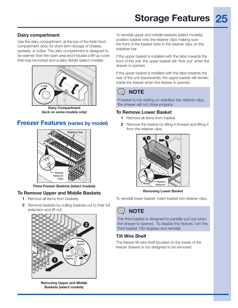 Storage features, Freezer features | Electrolux EI27BS26JS User Manual | Page 25 / 38