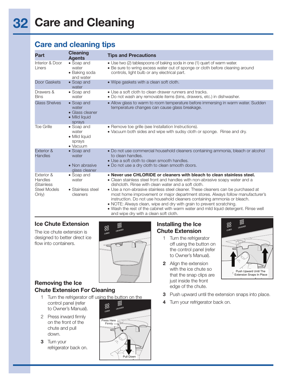 Care and cleaning, Care and cleaning tips | Electrolux EI27BS26JS User Manual | Page 32 / 38