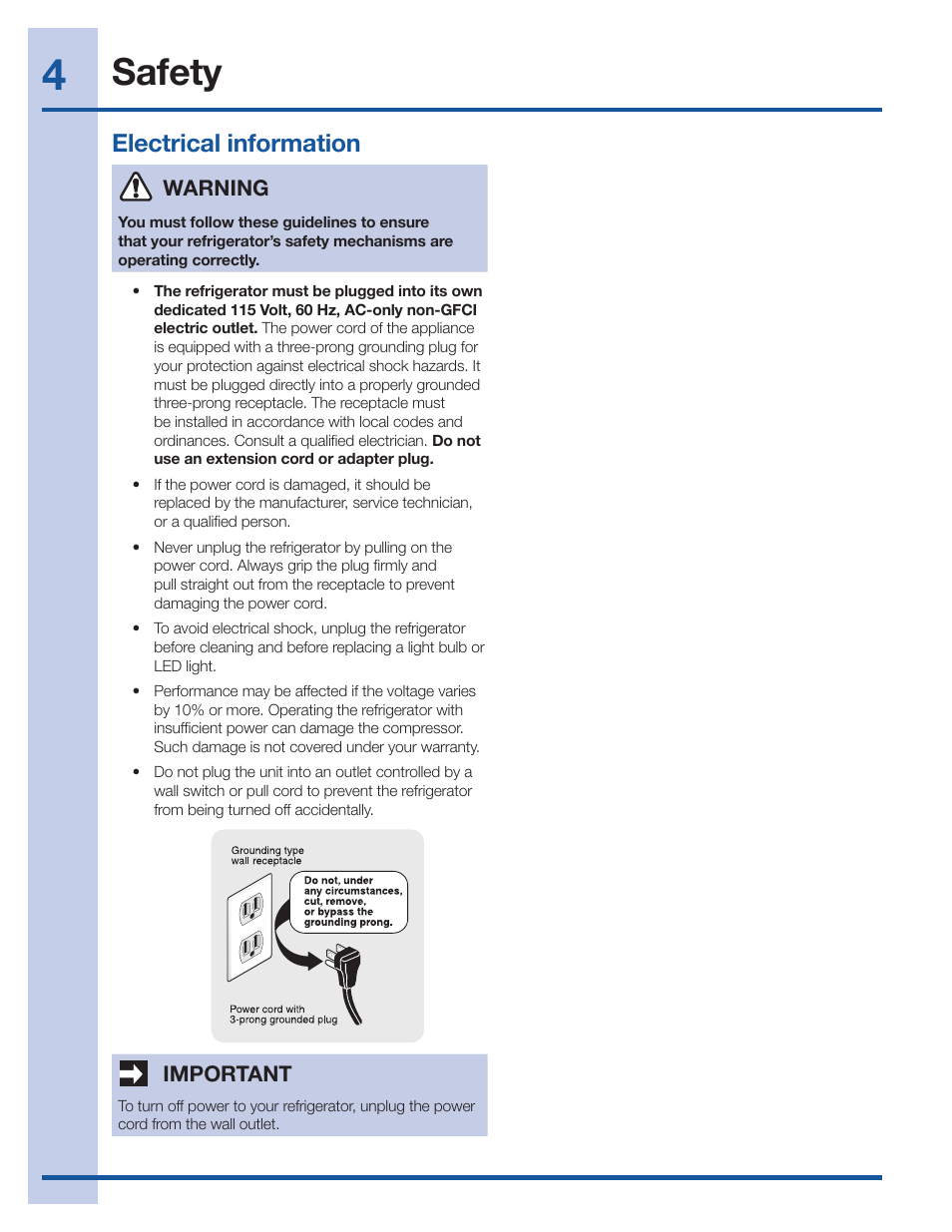 Safety, Electrical information | Electrolux EI27BS26JS User Manual | Page 4 / 38