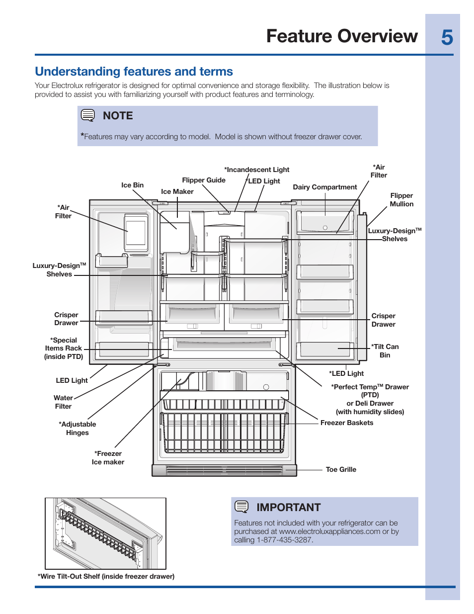 Feature overview, Understanding features and terms, Important | Electrolux EI27BS26JS User Manual | Page 5 / 38