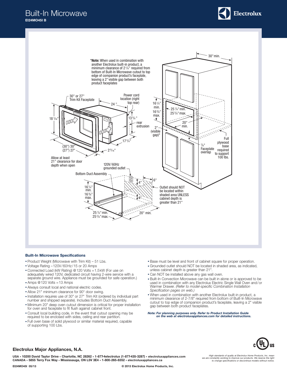 Built-in microwave, Electrolux major appliances, n.a | Electrolux EI24MO45IBEI27MO45TS User Manual | Page 2 / 6