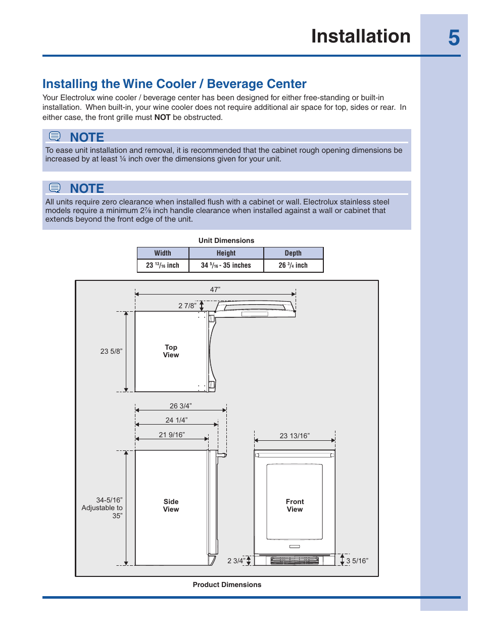 Installation, Installing the wine cooler / beverage center | Electrolux EI24WC65GS User Manual | Page 5 / 18