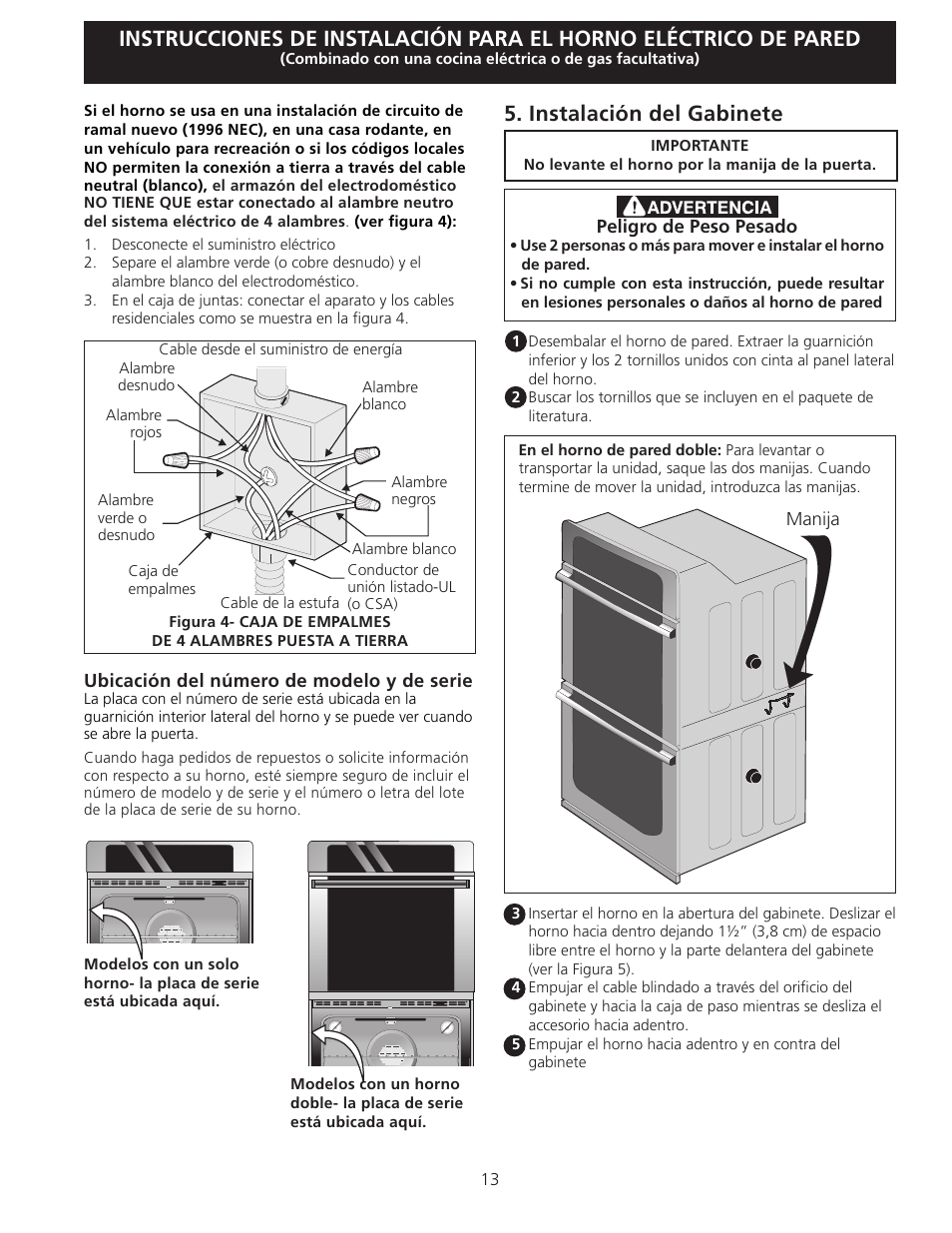 Instalación del gabinete | Electrolux EW27EW65GB User Manual | Page 13 / 24