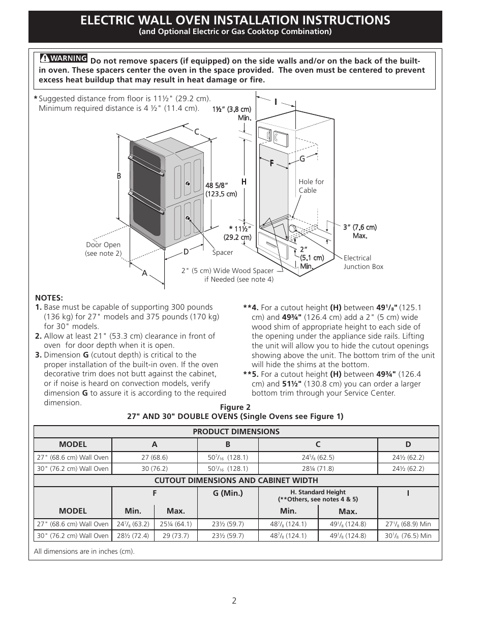 Electric wall oven installation instructions | Electrolux EW27EW65GB User Manual | Page 2 / 24