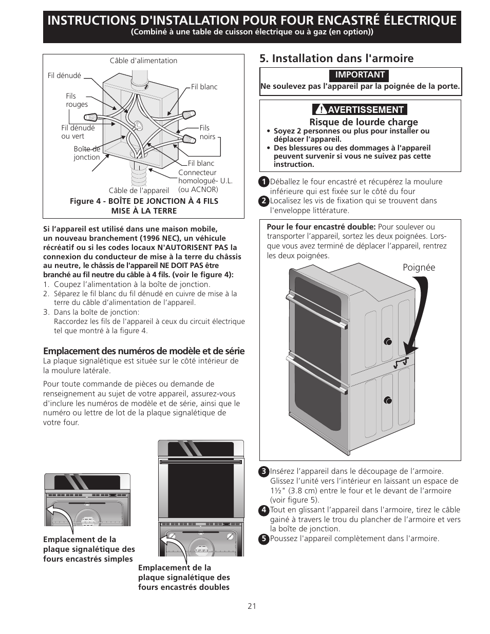 Installation dans l'armoire | Electrolux EW27EW65GB User Manual | Page 21 / 24