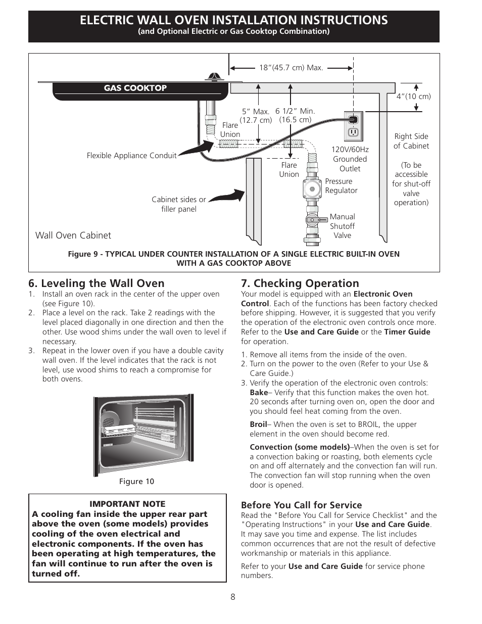 Electric wall oven installation instructions, Checking operation, Leveling the wall oven | Electrolux EW27EW65GB User Manual | Page 8 / 24