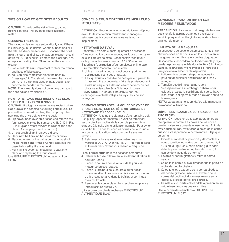 Electrolux EL7083ASG User Manual | Page 19 / 22