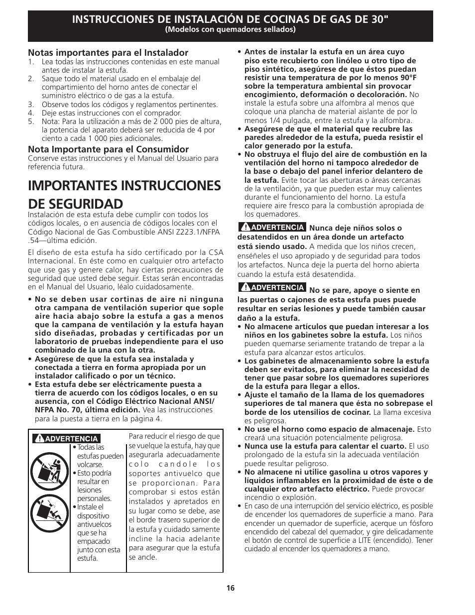 Importantes instrucciones de seguridad | Electrolux EW30GS75KS User Manual | Page 16 / 40