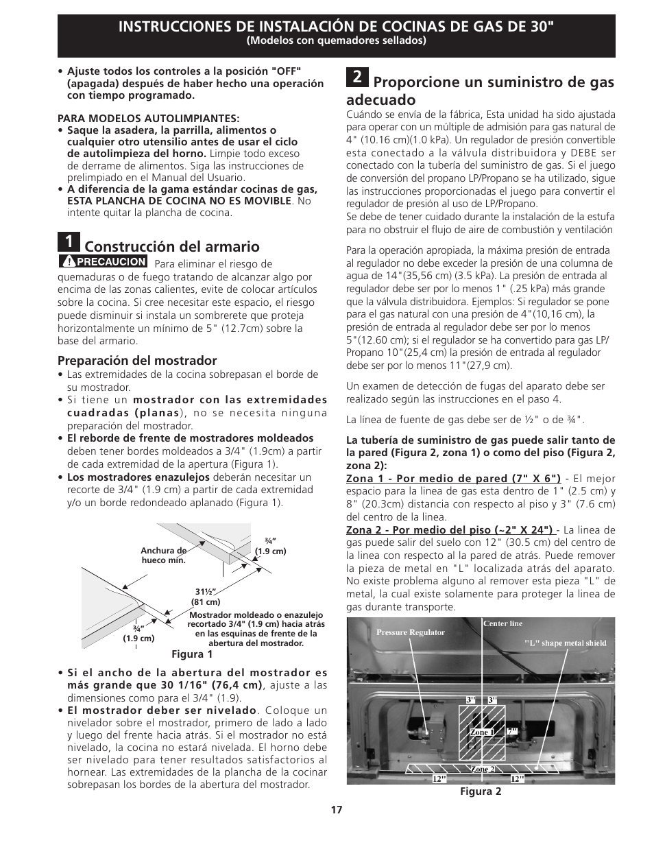 Proporcione un suministro de gas adecuado, Construcción del armario | Electrolux EW30GS75KS User Manual | Page 17 / 40