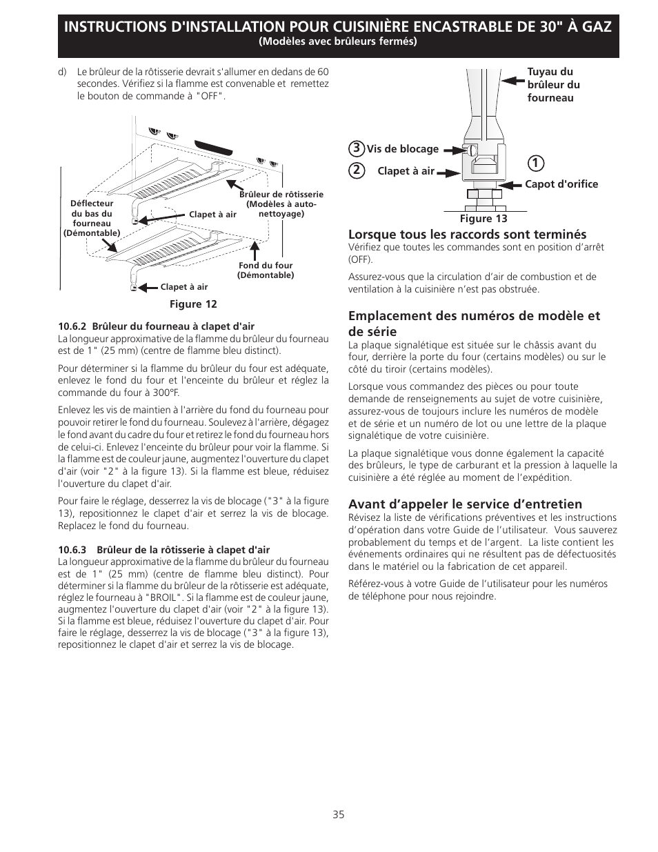 Lorsque tous les raccords sont terminés, Emplacement des numéros de modèle et de série, Avant d’appeler le service d’entretien | Electrolux EW30GS75KS User Manual | Page 35 / 40