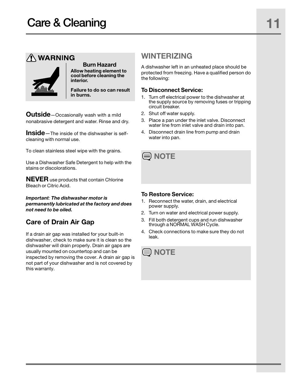 Care & cleaning, Winterizing | Electrolux EIDW1805KS User Manual | Page 11 / 16