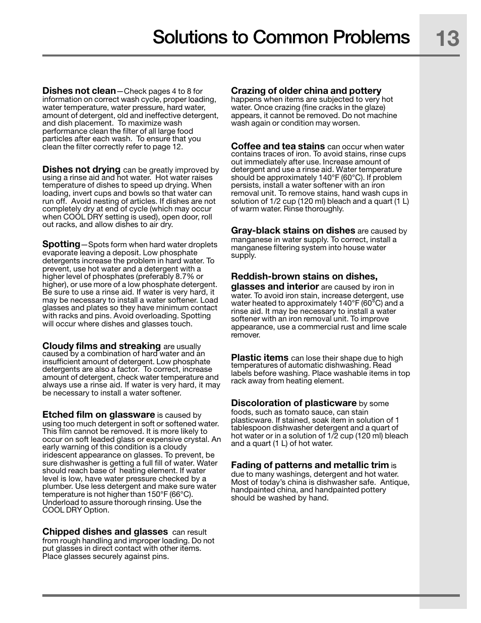 Solutions to common problems | Electrolux EIDW1805KS User Manual | Page 13 / 16