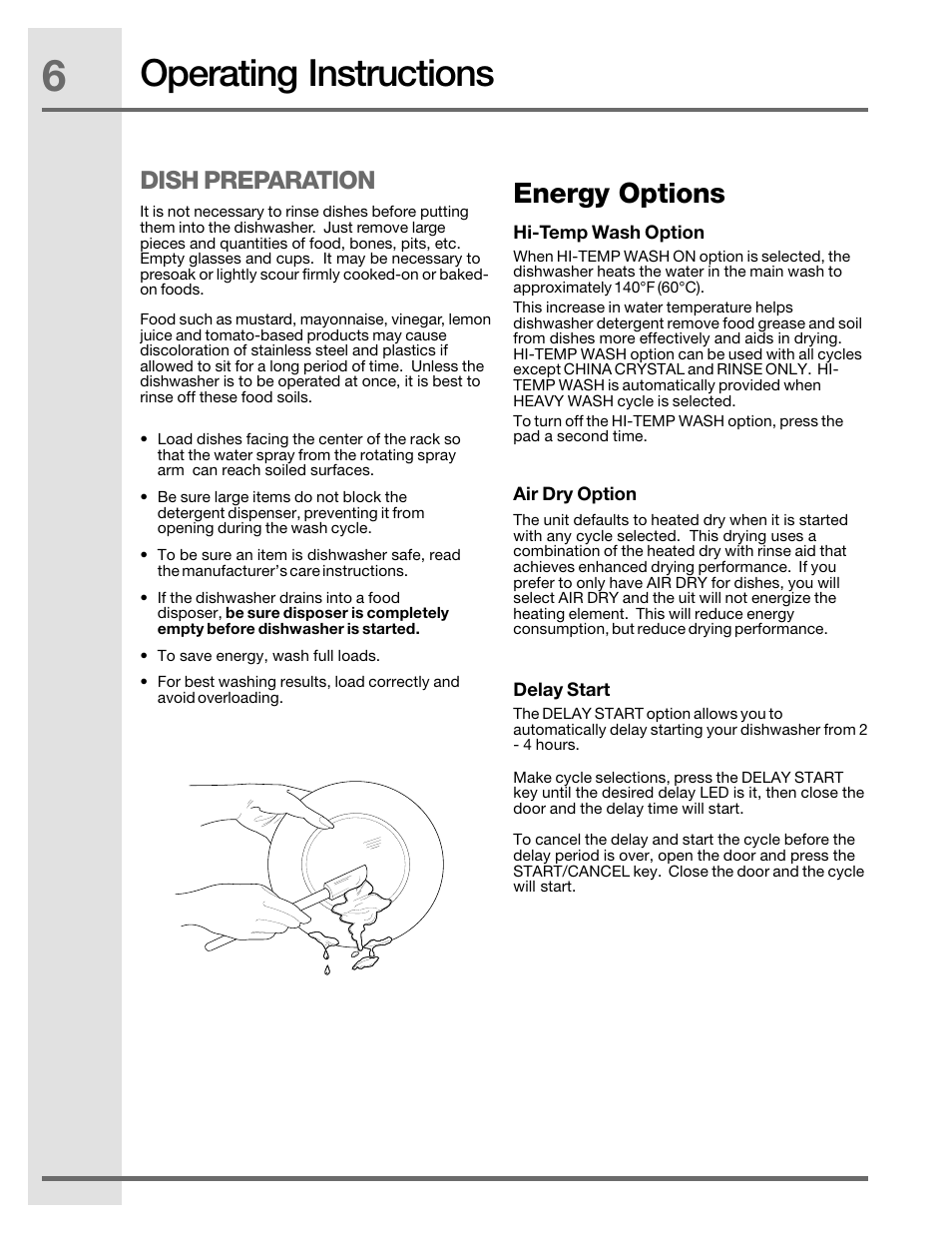 Operating instructions, Energy options, Dish preparation | Electrolux EIDW1805KS User Manual | Page 6 / 16