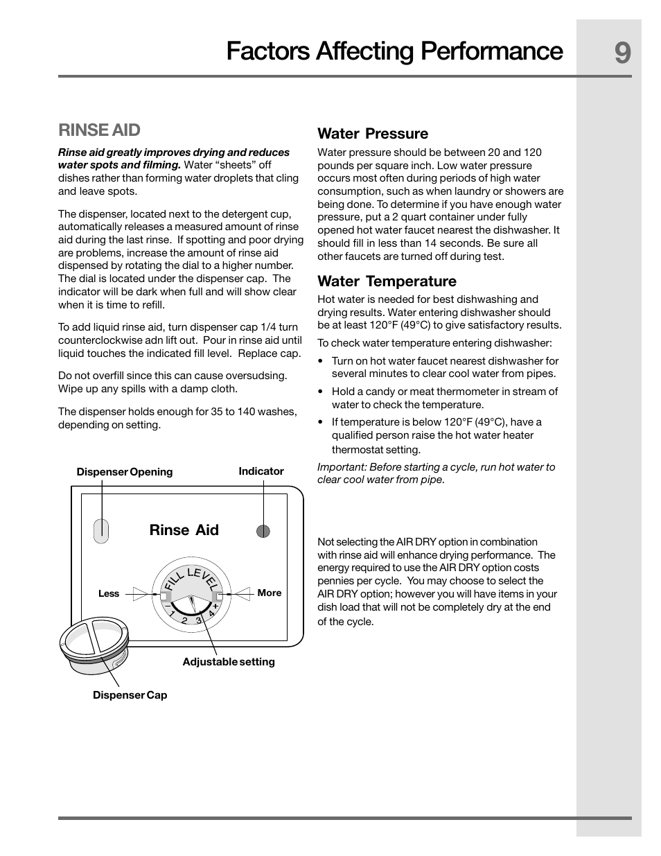 Factors affecting performance, Rinse aid | Electrolux EIDW1805KS User Manual | Page 9 / 16