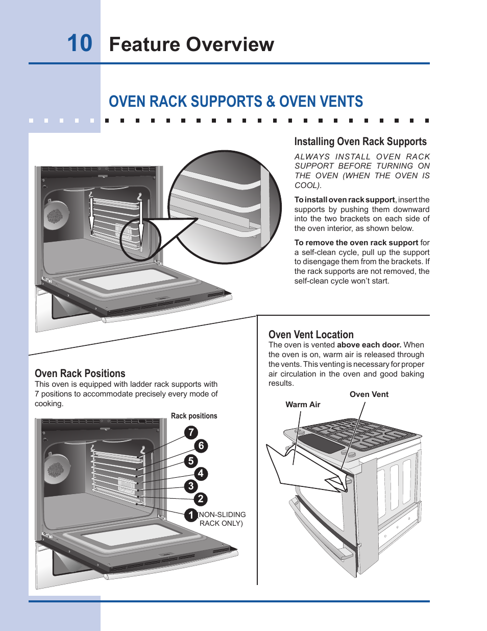 Feature overview, Oven rack supports & oven vents | Electrolux EW30GS65GS User Manual | Page 10 / 52