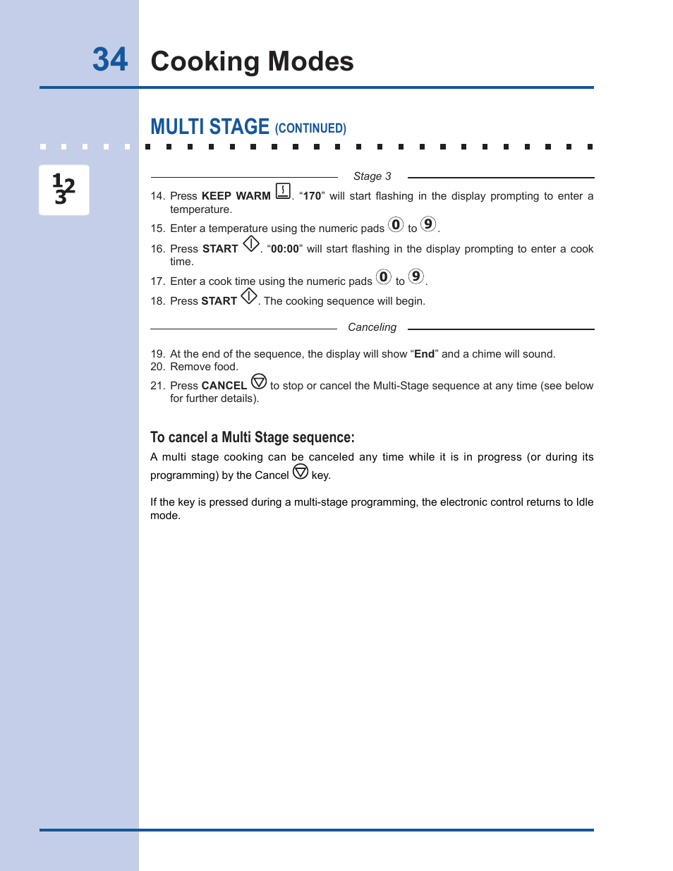 Cooking modes, Multi stage | Electrolux EW30GS65GS User Manual | Page 34 / 52