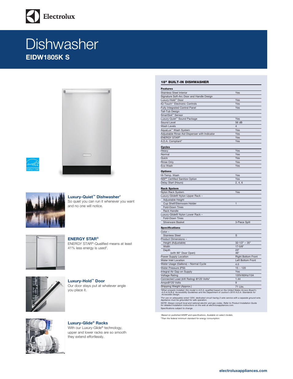 Electrolux EIDW1805KS User Manual | 2 pages