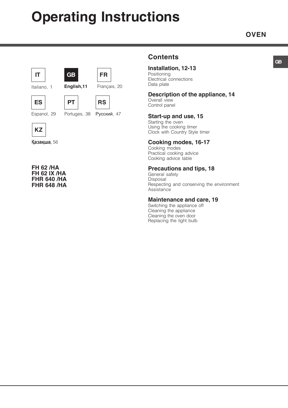 Hotpoint Ariston FH 62 /HA User Manual | Page 11 / 64