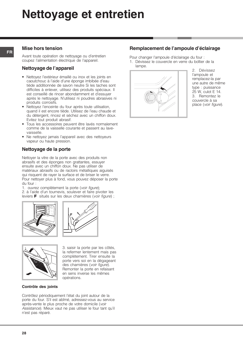 Nettoyage et entretien | Hotpoint Ariston FH 62 /HA User Manual | Page 28 / 64