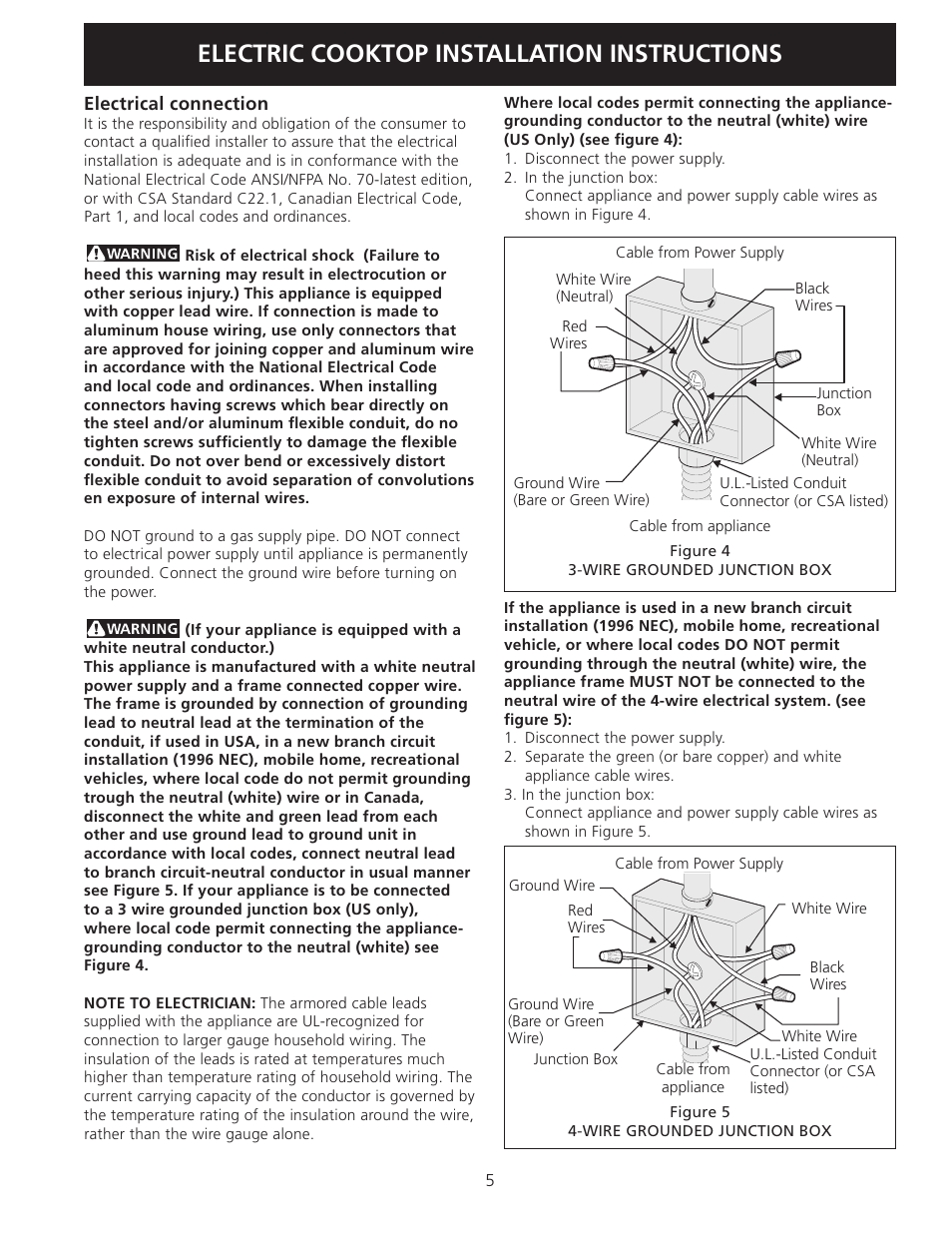 Electric cooktop installation instructions | Electrolux EI36EC45KS User Manual | Page 5 / 20