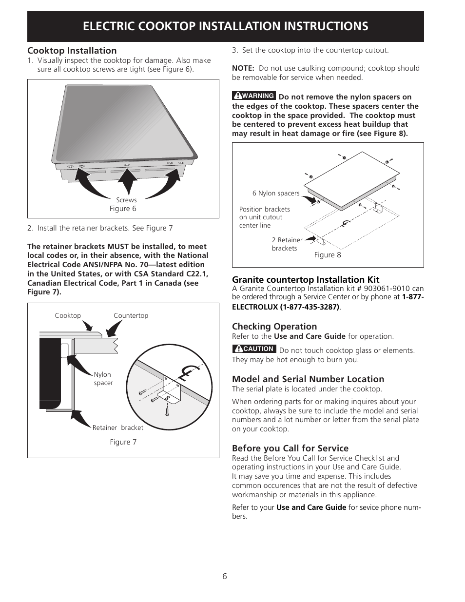 Electric cooktop installation instructions | Electrolux EI36EC45KS User Manual | Page 6 / 20