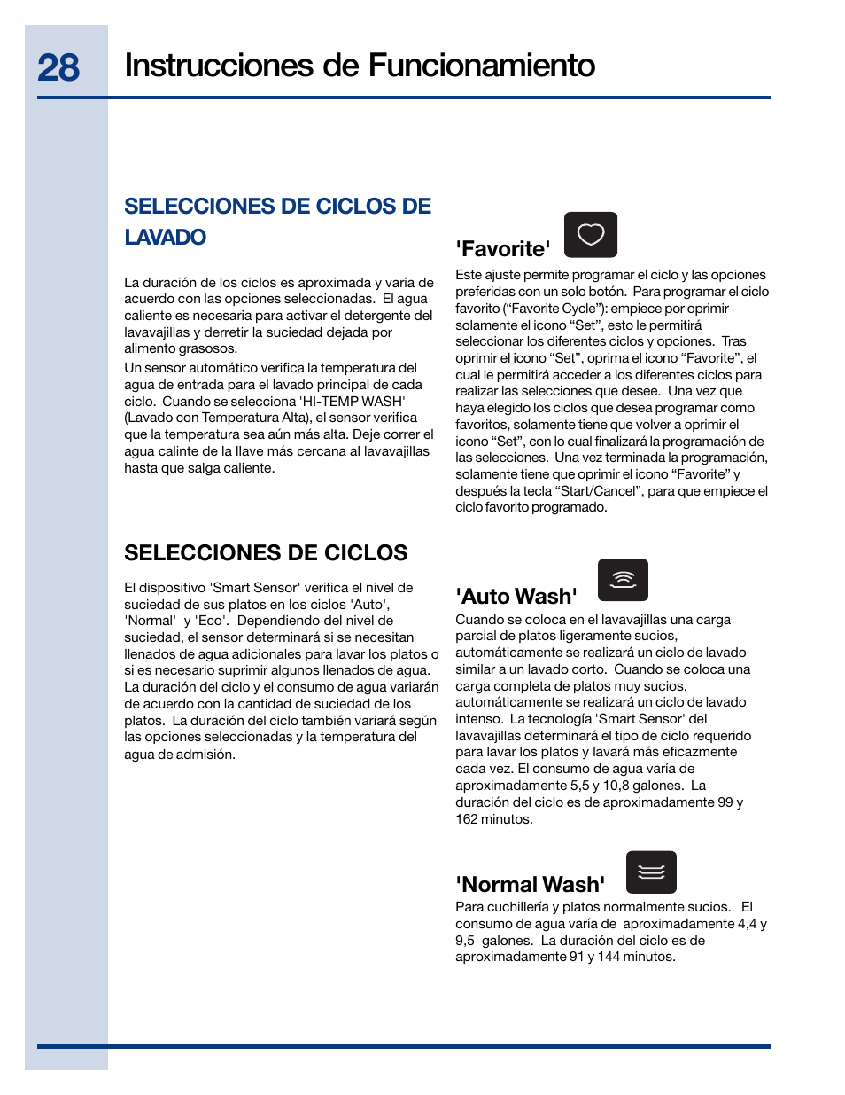 Instrucciones de funcionamiento | Electrolux EIDW6105GB User Manual | Page 28 / 72