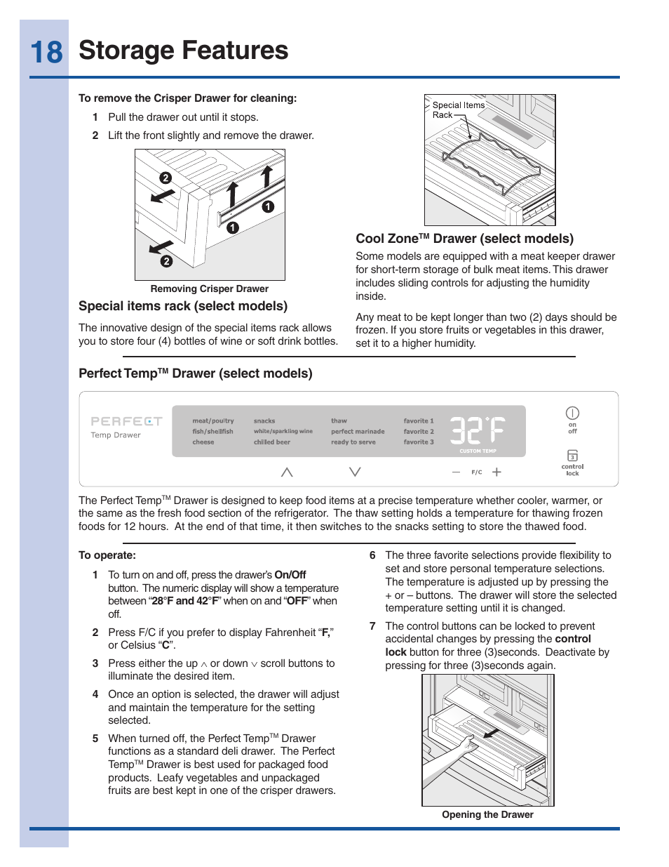 Storage features | Electrolux EI27BS16JW User Manual | Page 18 / 32