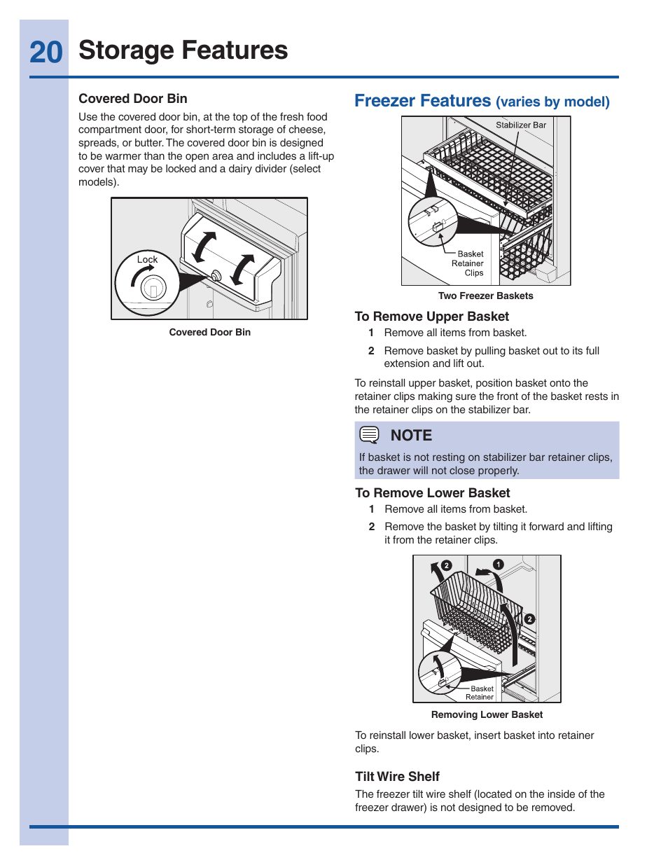 Storage features, Freezer features | Electrolux EI27BS16JW User Manual | Page 20 / 32