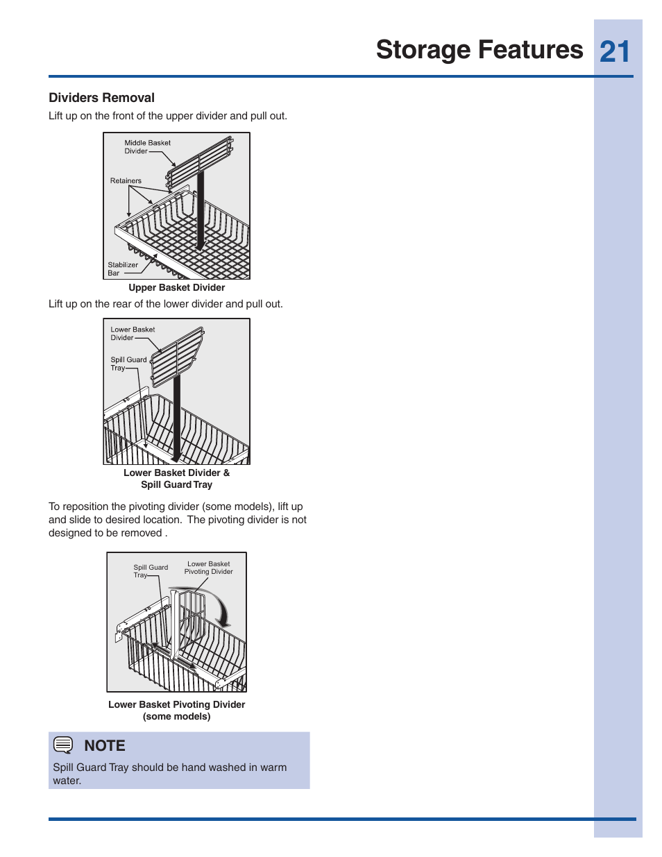 Storage features | Electrolux EI27BS16JW User Manual | Page 21 / 32