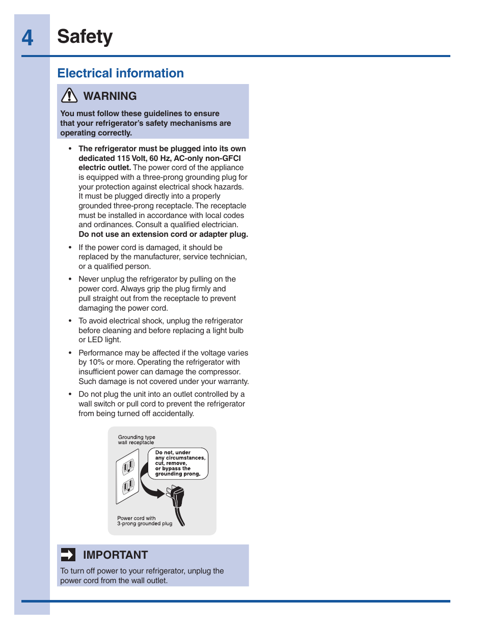 Safety, Electrical information | Electrolux EI27BS16JW User Manual | Page 4 / 32