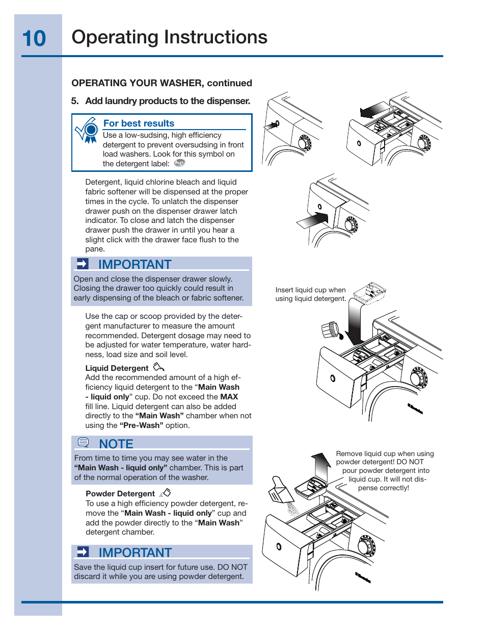 Operating instructions, Important | Electrolux EIFLS55IMB User Manual | Page 10 / 32